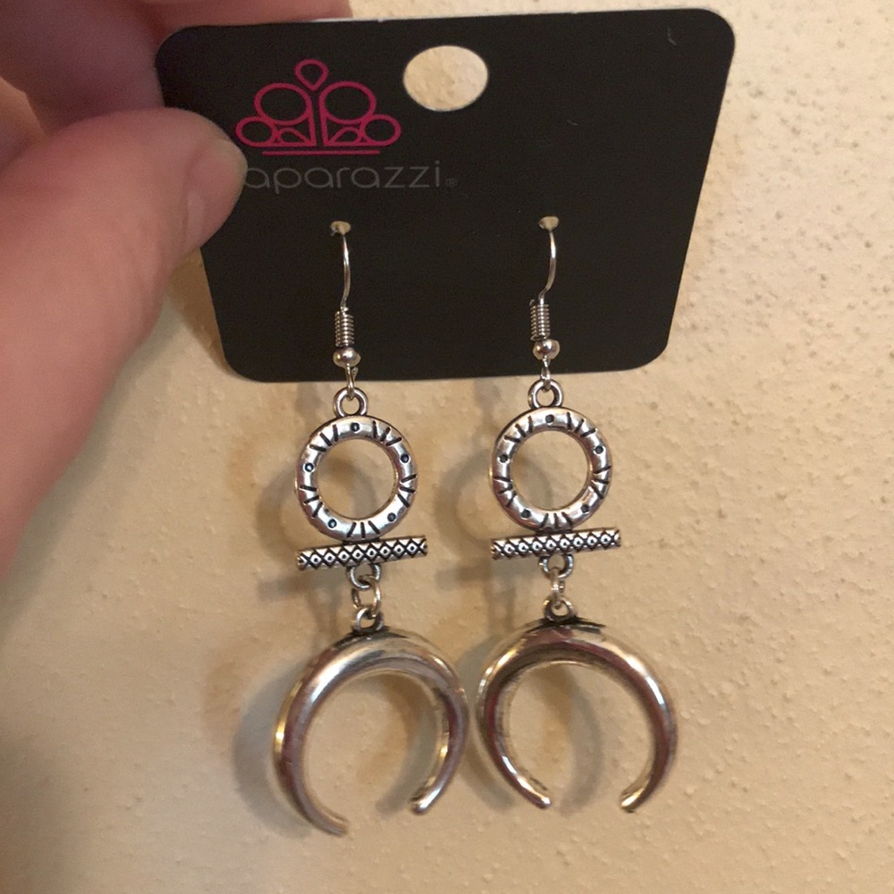 Majestic Moon Child crescent moon etched silver tone drop dangle earrings NEW